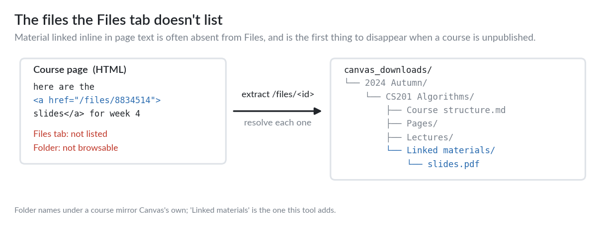 Files resolved out of page HTML, sorted into course folders